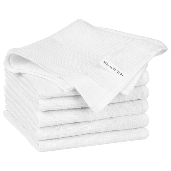 6Pack Cotton Weave Reusable Absorbent Cleaning Rags 14" x 14" White - Picture 1 of 6